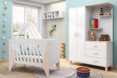 Imagem de Berço/vira cama infantil com suporte mosquiteiro - cor branco- linha hope - r&s móveis