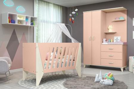 Imagem de Berço/vira cama infantil com suporte mosquiteiro - cor rosa nuvem - linha hope - r&s móveis
