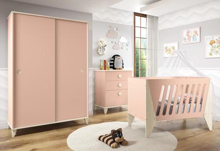 Imagem de Berço/vira cama infantil com suporte mosquiteiro - cor rosa nuvem - linha hope - r&s móveis