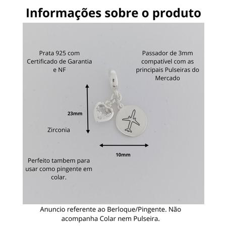 Imagem de Berloque Charm Pingente Prata 925 Avião Aeronave Viagem com Caixa de Veludo para Presente