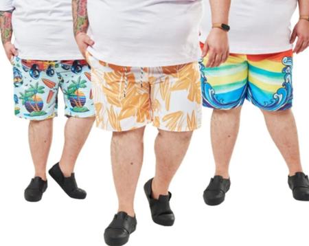 Imagem de Bermuda Estampada Plus Size Praia Verão Esporte Lisa