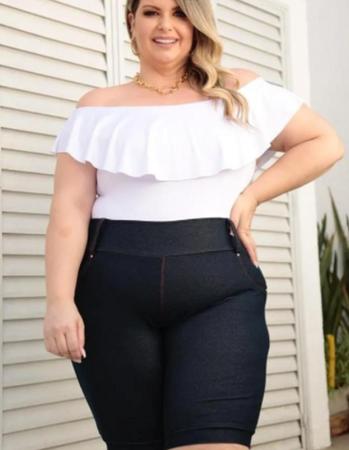 Imagem de Bermuda Imita Jeans Plus Size Confortável Roupa De Verão