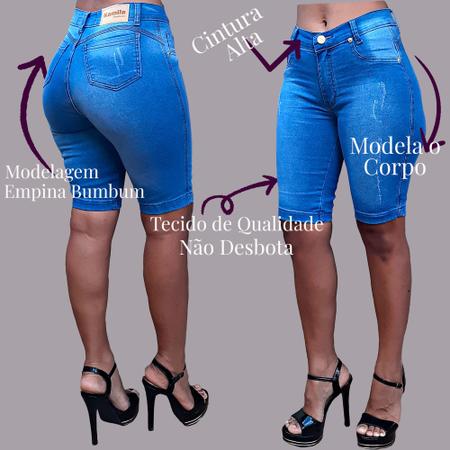 Bermuda Jeans Ciclista Feminina Cintura Alta Lycra Hot Pants
