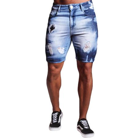 Bermuda Jeans Destroyed Tie Dye Manchada Skinny Masculina CODI