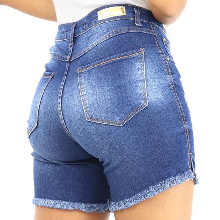 Imagem de Bermuda Jeans Feminina Barra Desfiada Cós Alto Bolsos Verão