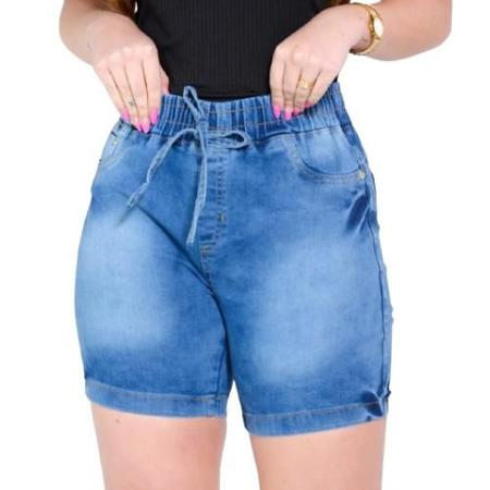 Imagem de Bermuda Jeans Feminina Meia Coxa Com Elástico Cintura Alta