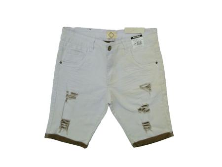 Imagem de Bermuda Jeans Premium  com elastano - Destroyed - Rasgadinha - Creme - Rock Soda