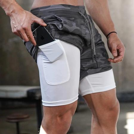 Bermuda Masculina Shorts Duplo 2 em 1 Com Segunda Pele Interna Bolso e