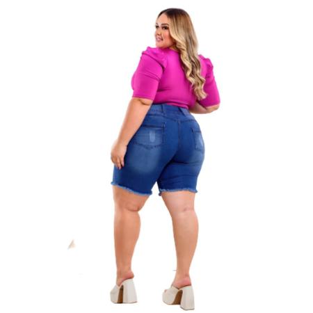 Imagem de Bermuda Short Jeans Plus Size Pedal Feminino Cintura Alta Ciclista