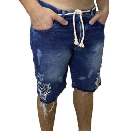 Imagem de Bermuda Shorts Rasgada Curta Com Cordão - Jeans Médio - Polo Attack