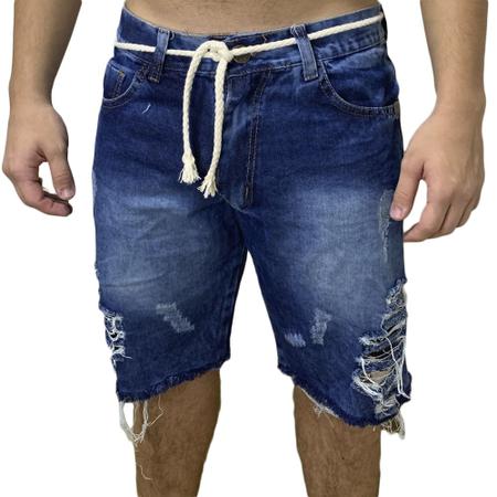 Imagem de Bermuda Shorts Rasgada Curta Com Cordão - Jeans Médio - Polo Attack