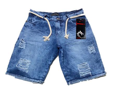 Imagem de Bermuda Shorts Rasgada Curta Com Cordão - Jeans Médio - Polo Attack