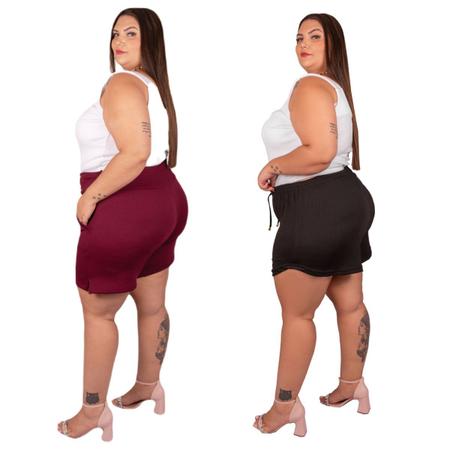 Imagem de Bermuda Social Tecido Malha Crepe Feminino Plus Size Cintura Alta Bastante Elasticidade Soltinha KIT 2