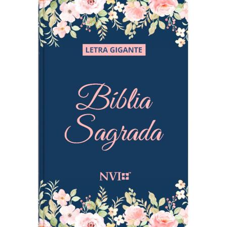 Imagem de Bíblia Feminina Letra Gigante  NVI  Azul Flores  Capa Dura