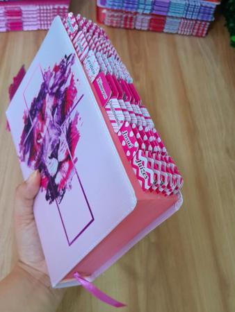 Imagem de Bíblia Leão adonai com abas adesivas   marca páginas glitter  arc Harpa letras grandes ref pink