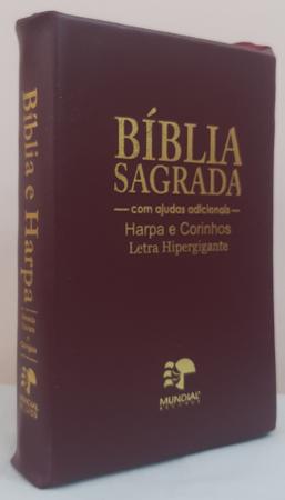 Imagem de Bíblia letra hipergigante com harpa - capa com zíper vinho