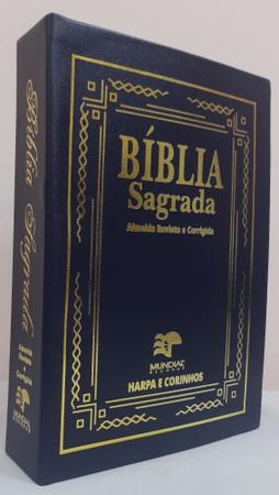 Imagem de Biblia letra jumbo com harpa - capa dura azul