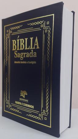 Imagem de Biblia letra jumbo com harpa - capa dura azul