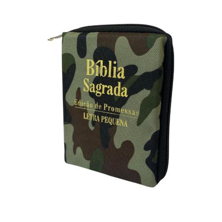 Imagem de Bíblia pequena zíper capa camuflada sem índice edição de promessas