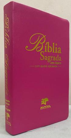 Imagem de Bíblia sagrada com ajudas adicionais letra gigante - capa luxo pink lisa