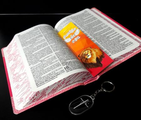 Imagem de Bíblia sagrada ele vive letra grande laminada rosa sc kit