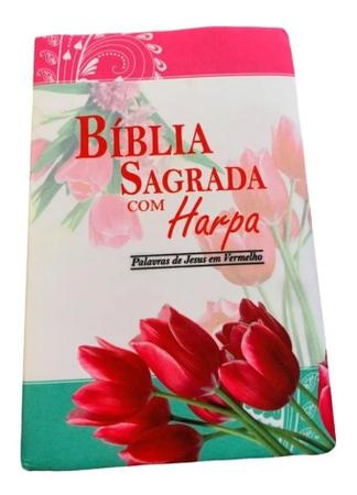 Imagem de Biblia Sagrada Evangélica Rosa Tulipa Feminina Letra Grande Harpa