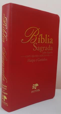 Imagem de Biblia sagrada letra gigante com harpa - capa luxo vermelha