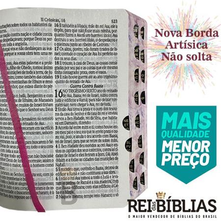 Imagem de Bíblia Sagrada Letra Grande - Rosa - Botão e Caneta Revista e Corrigida - Com Harpa