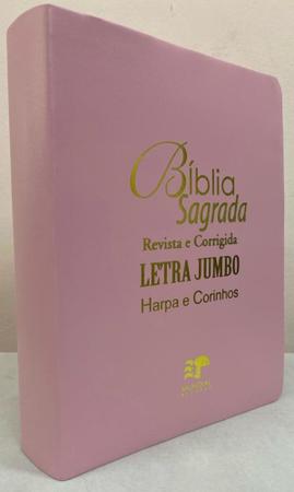 Imagem de Bíblia sagrada letra jumbo com harpa edição de promessas - capa luxo rosa lisa
