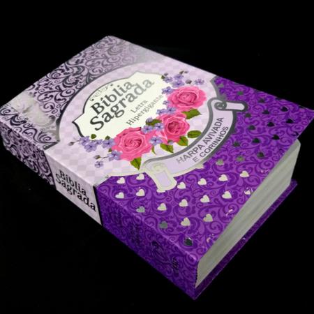 Imagem de Bíblia sagrada mulher laminada lilas sc sk harpa avivada