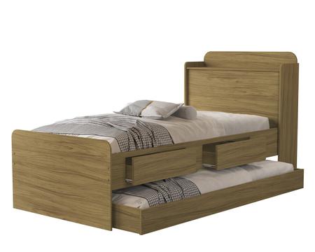Imagem de bicama cama solteiro tamires com gavetas bau e prateleiras auxiliar com 2 colchões incluso