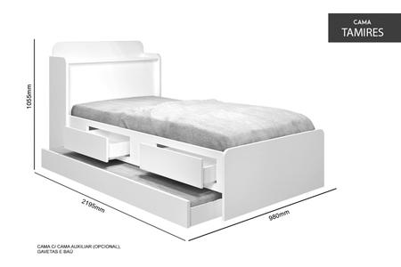 Imagem de bicama cama solteiro tamires com gavetas bau e prateleiras auxiliar com 2 colchões incluso