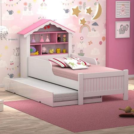 Imagem de Bicama Infantil Solteiro Menina Casinha Branco Rosa