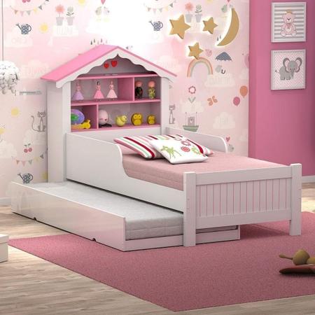 Imagem de Bicama Solteiro Menina Casa de Princesa Infantil Branco Rosa