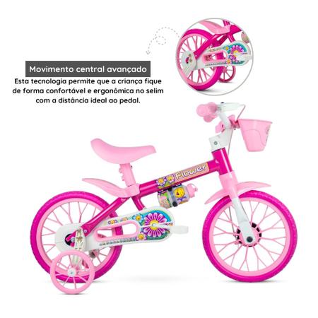 Imagem de Bicicleta Aro 12 Flower a Partir de 3 Anos com Rodinhas - NATHOR