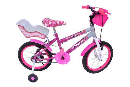 Imagem de Bicicleta aro 16 fem onix com cadeirinha p/boneca cor pink