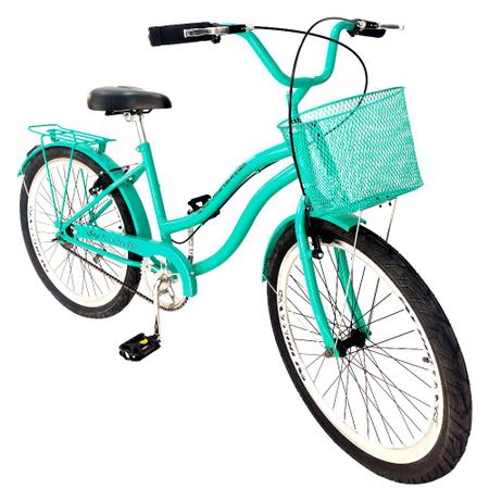 Imagem de Bicicleta aro 24 feminina retrô c/ cestinha sem marchas verd