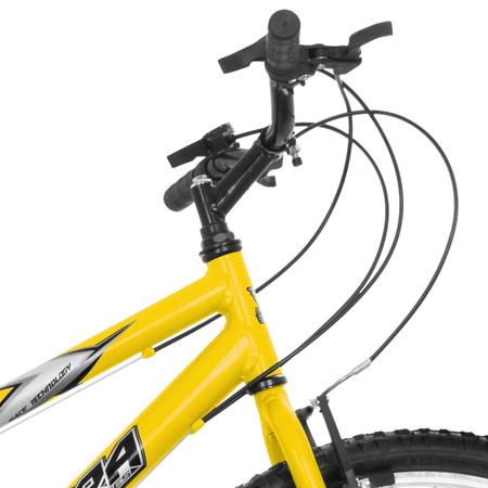 Bicicleta Amarela e Branca Aro 26 18 Marchas Pro Tork Ultra em