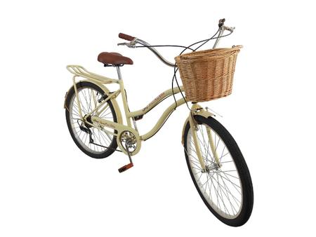 Imagem de Bicicleta aro 26 Feminina com cesta vime 6 machas retrô bege