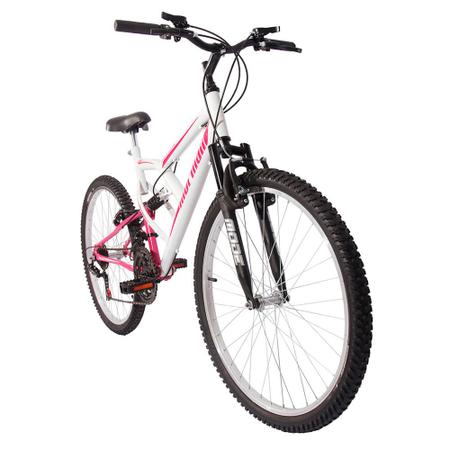 Imagem de Bicicleta Aro 26 Fullsion 18V Suspensão Feminina Mormaii Branco e Rosa