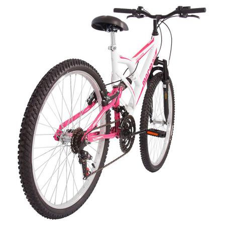 Imagem de Bicicleta Aro 26 Fullsion 18V Suspensão Feminina Mormaii Branco e Rosa
