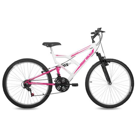 Imagem de Bicicleta Aro 26 Fullsion 18V Suspensão Feminina Mormaii Branco e Rosa