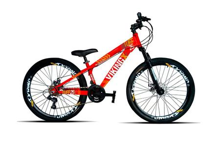 Imagem de Bicicleta Aro 26 Vikingx Tuff Vermelho X25 21v Alumínio Câmbio Shimano Freio a Disco Aros Vmaxx Pretos