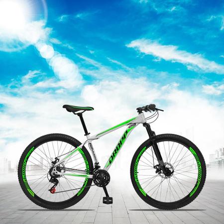 Imagem de Bicicleta Aro 29 Freio a Disco Mecânico Quadro 17 Alumínio 21 Marchas Branco Verde - Dropp