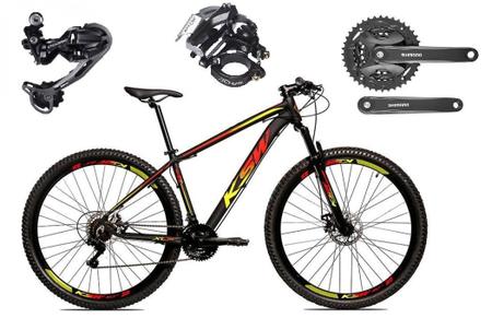 Imagem de Bicicleta Aro 29 Ksw Xlt Alumínio Câmbio Traseiro Shimano Deore e Altus 27v Freio Hidráulico Garfo Com Trava - Preto/Vermelho/Amarelo - 19