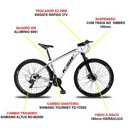 Bicicleta Aro 29 Ksw Xlt Câmbio Traseiro Shimano Deore e Altus 27v