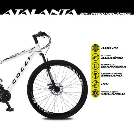 Imagem de Bicicleta Atalanta Aro 29 Alumínio 21v Câmbio Traseiro Shimano Freio Mecânico Branco - Colli Bike