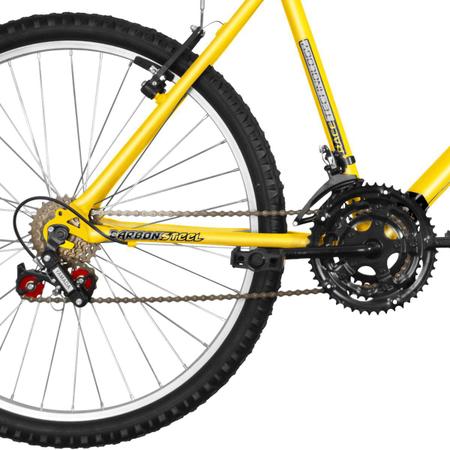 Bicicleta Amarela e Branca Aro 26 18 Marchas Pro Tork Ultra em