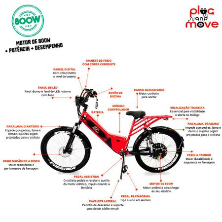 Imagem de Bicicleta Elétrica - Street Plus PAM - 800w - Vermelha - Plug and Move