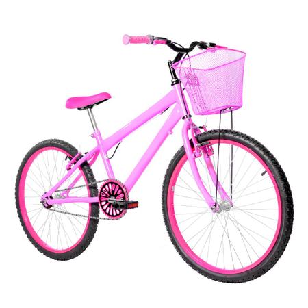 Imagem de Bicicleta Feminina Aro 24 Alumínio Colorido Freios V-Brake Sem Marcha + Cesta e Descanso Lateral